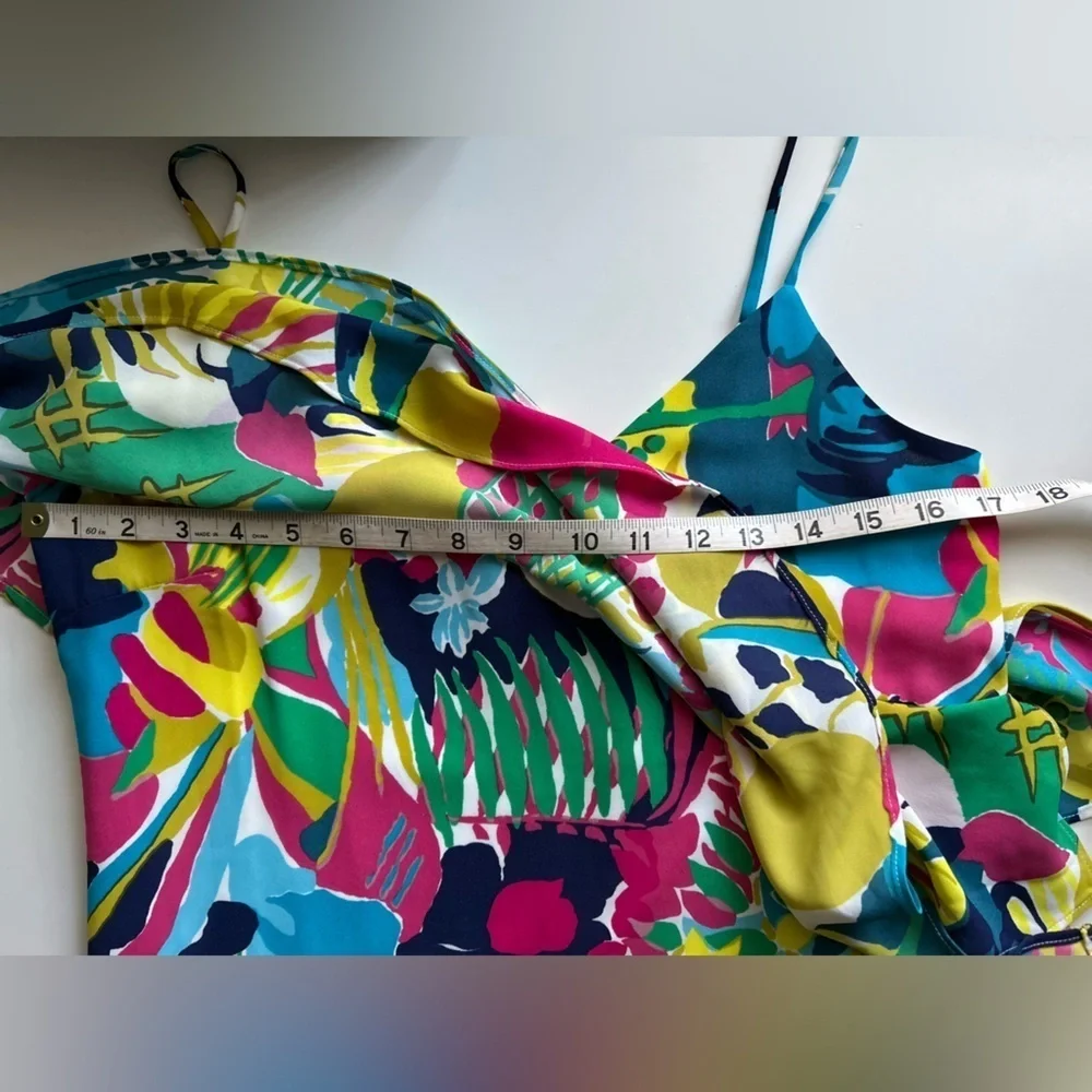 J Crew Colorful Tropical Floral Tiered Ruffle Cami Mini Dress Size 2